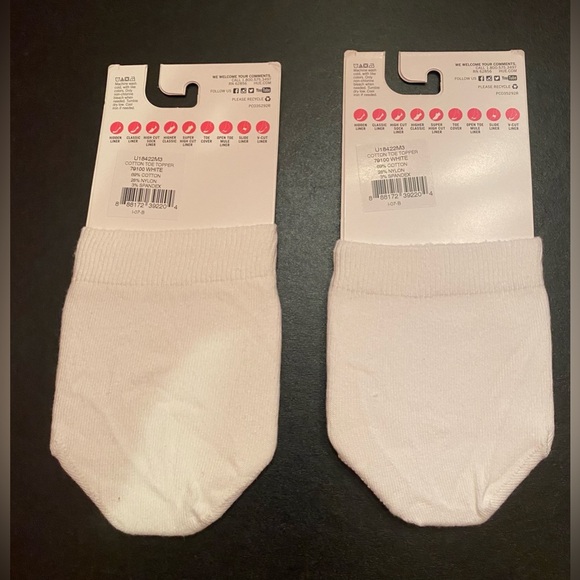 2 Pair -  HUE Toe Topper Socks White One Size - Picture 3 of 5